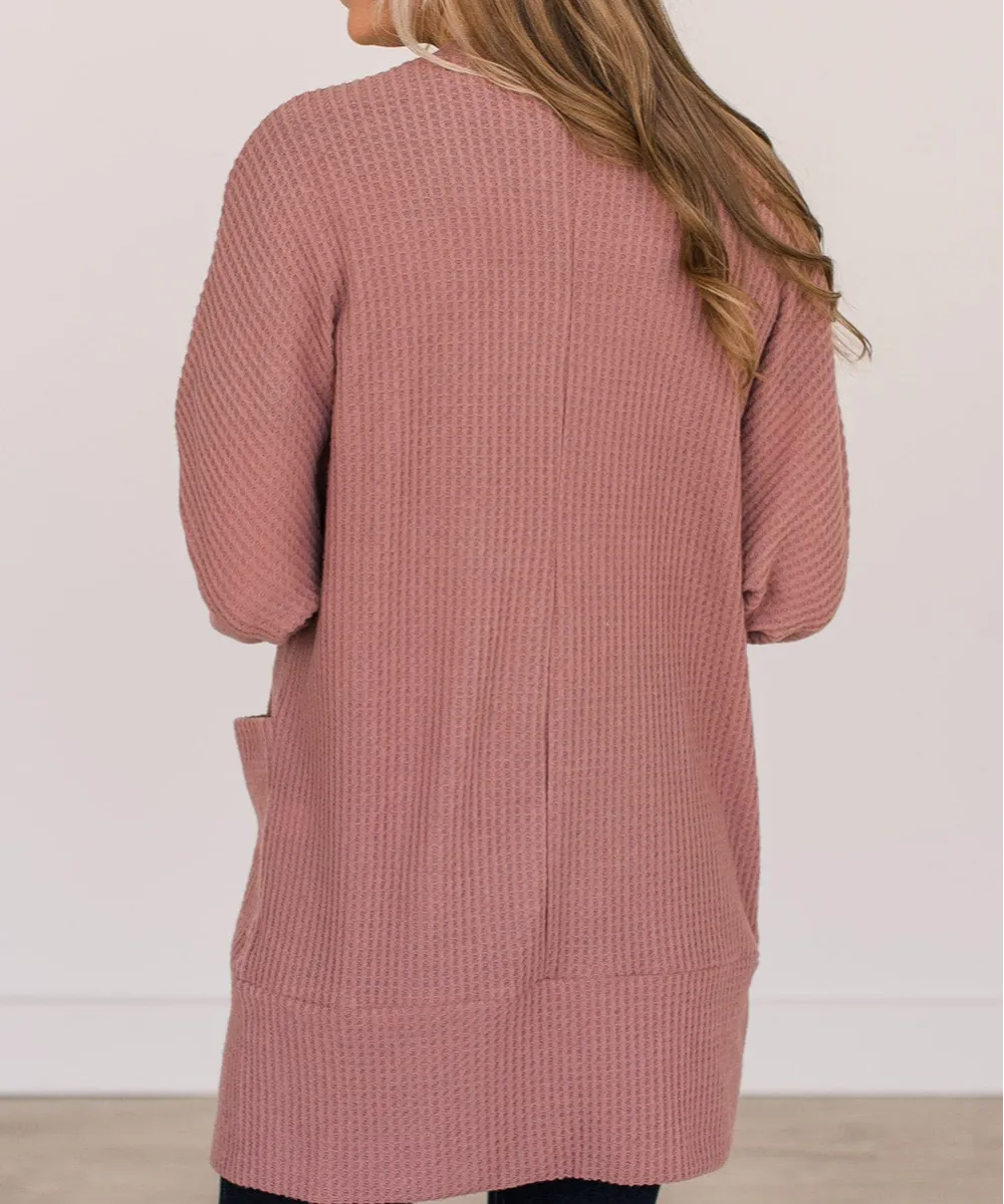 Solid Waffle Knit Pocketed Cardigan