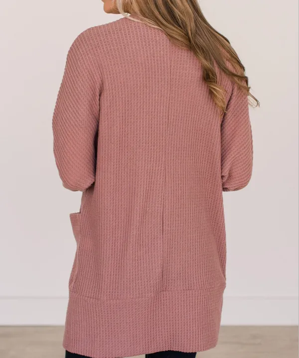Solid Waffle Knit Pocketed Cardigan