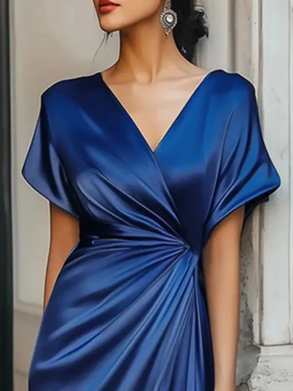 Asymmetric Sleeve Neck Maxi Dress