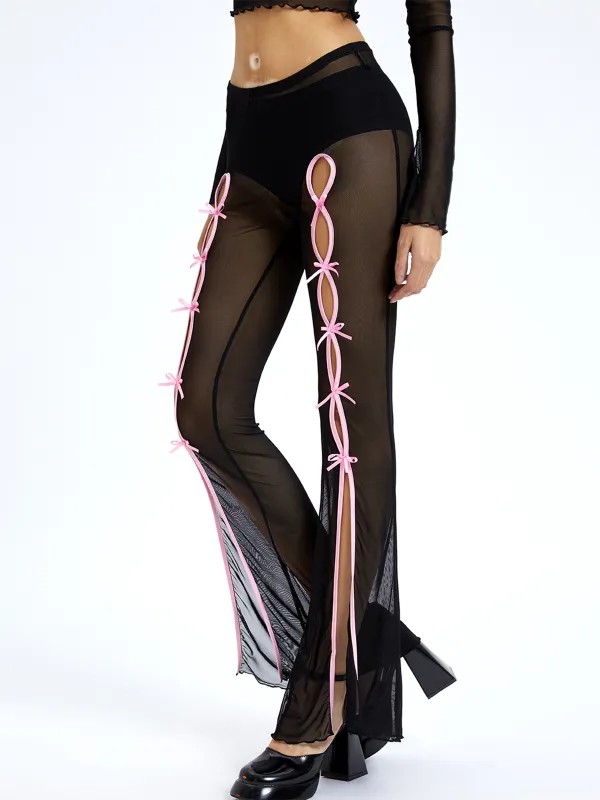 Y2K Black Cut Out Color Block Mesh Bottom Pants