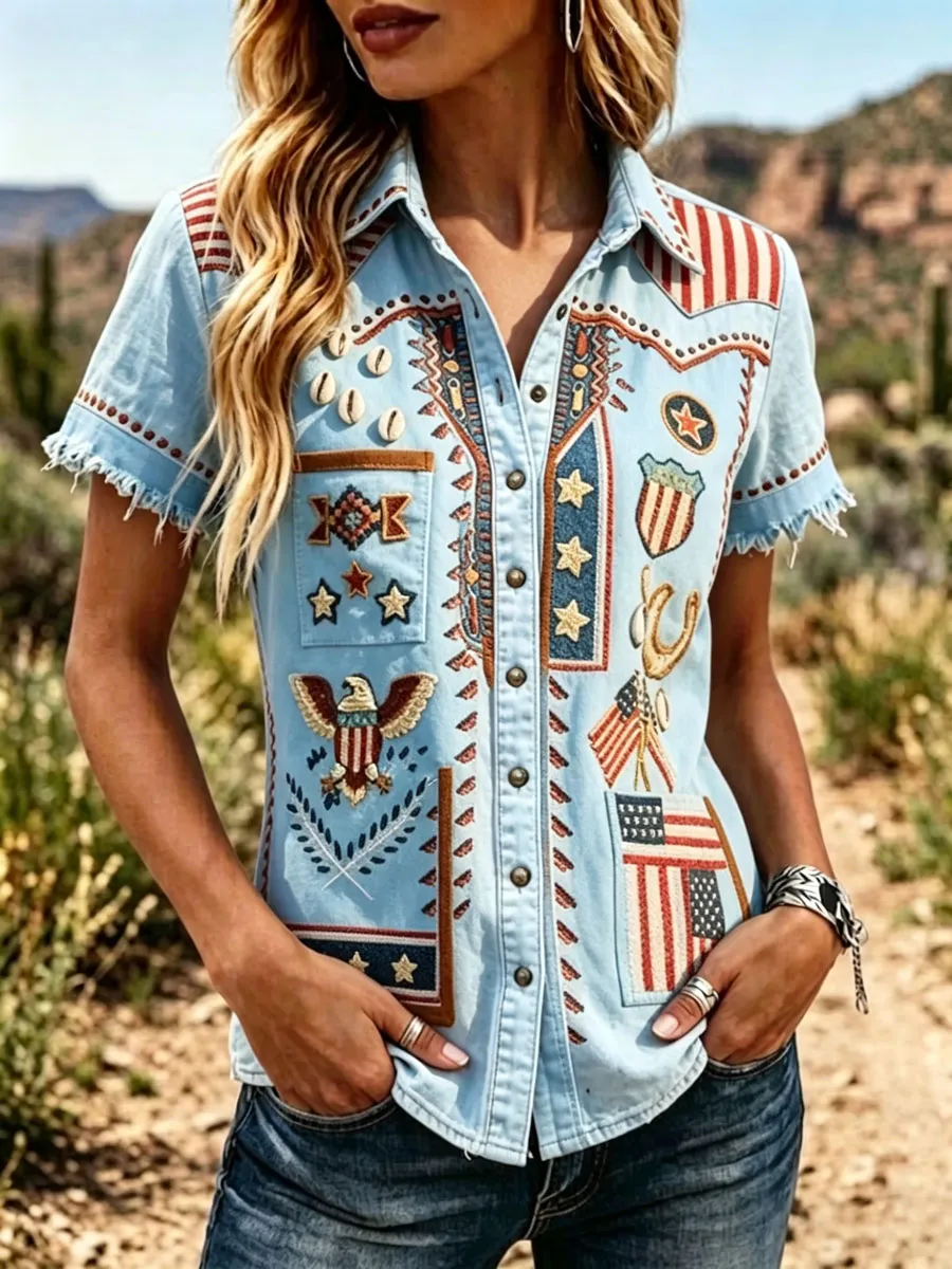 Women'S 250Th Anniversary American Western-Style Retro Shirt