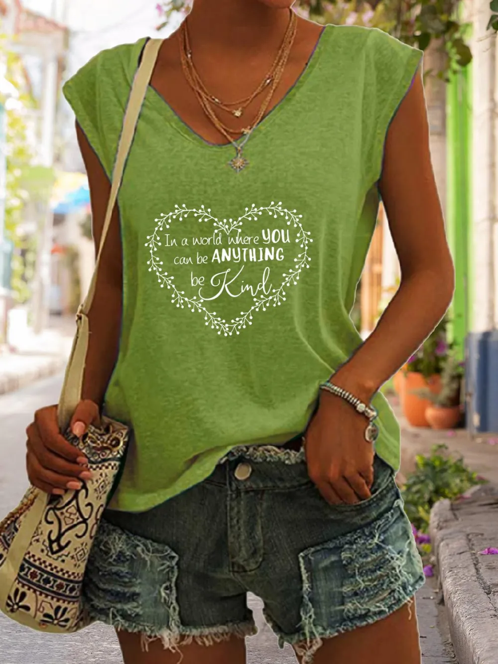 Full Size Heart Graphic V-Neck Tank Top