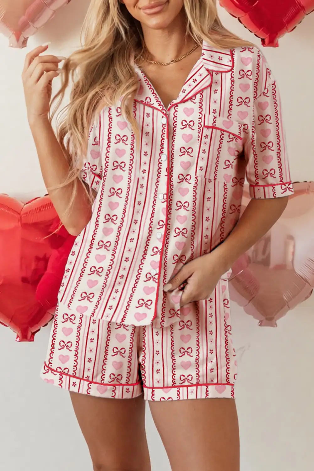 Soft Ribbed Bow Detail Pajama Set