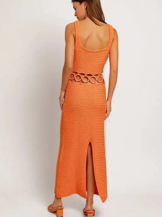 Fashion is an Attitude Square Neck Sleeveless Crochet Midi Dress