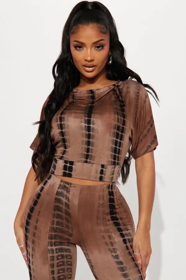 Come Again Tie Dye Pant Set - Brown/combo
