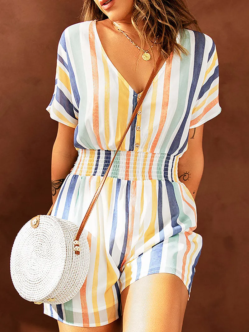 Striped fashion jumpsuit shorts