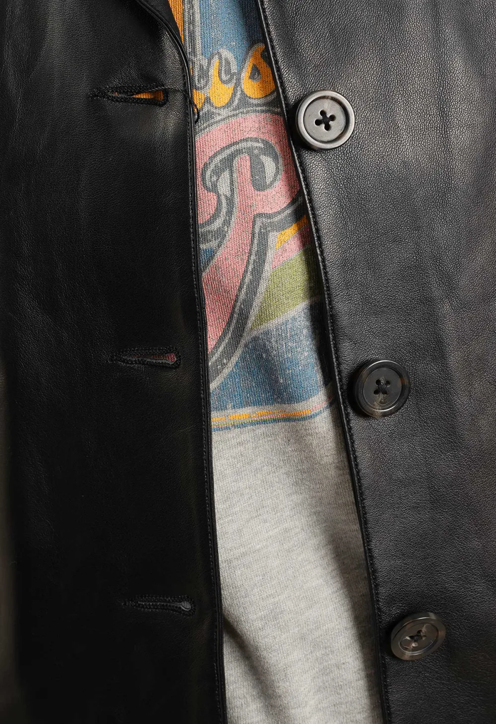 Casual Fit Leather Jacket with Patchwork