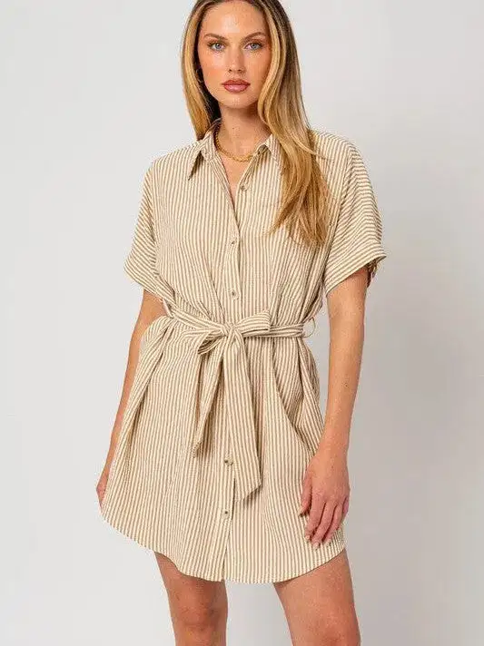 Making my Way Half Sleeve Button Down Shirt Dress