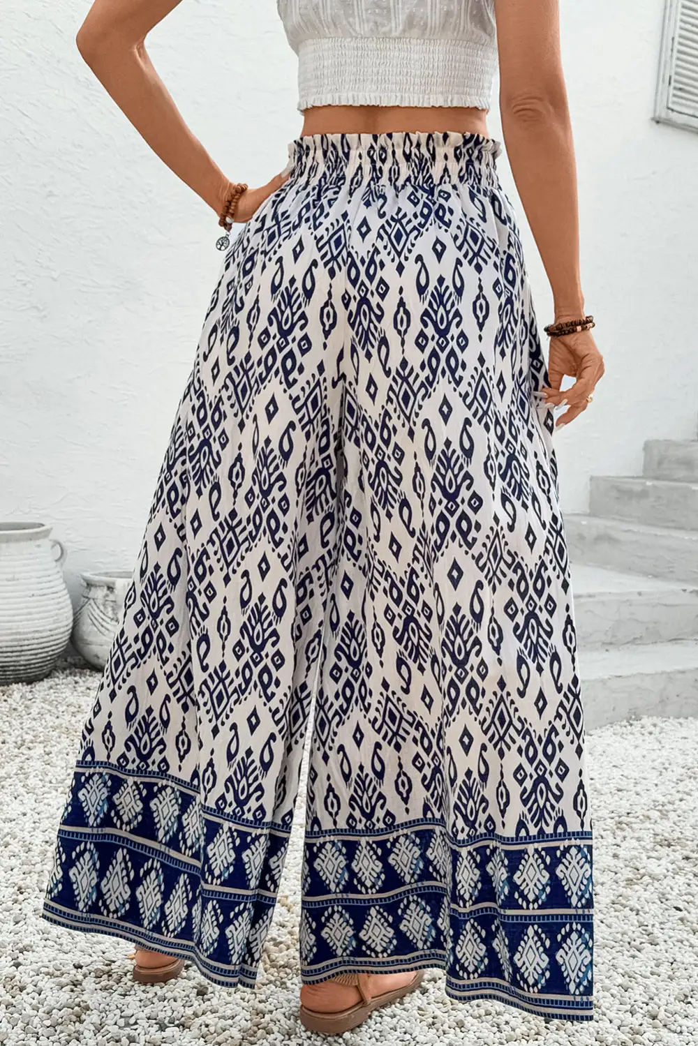 Boho Pattern Print High Rise Wide Leg Loose Pants