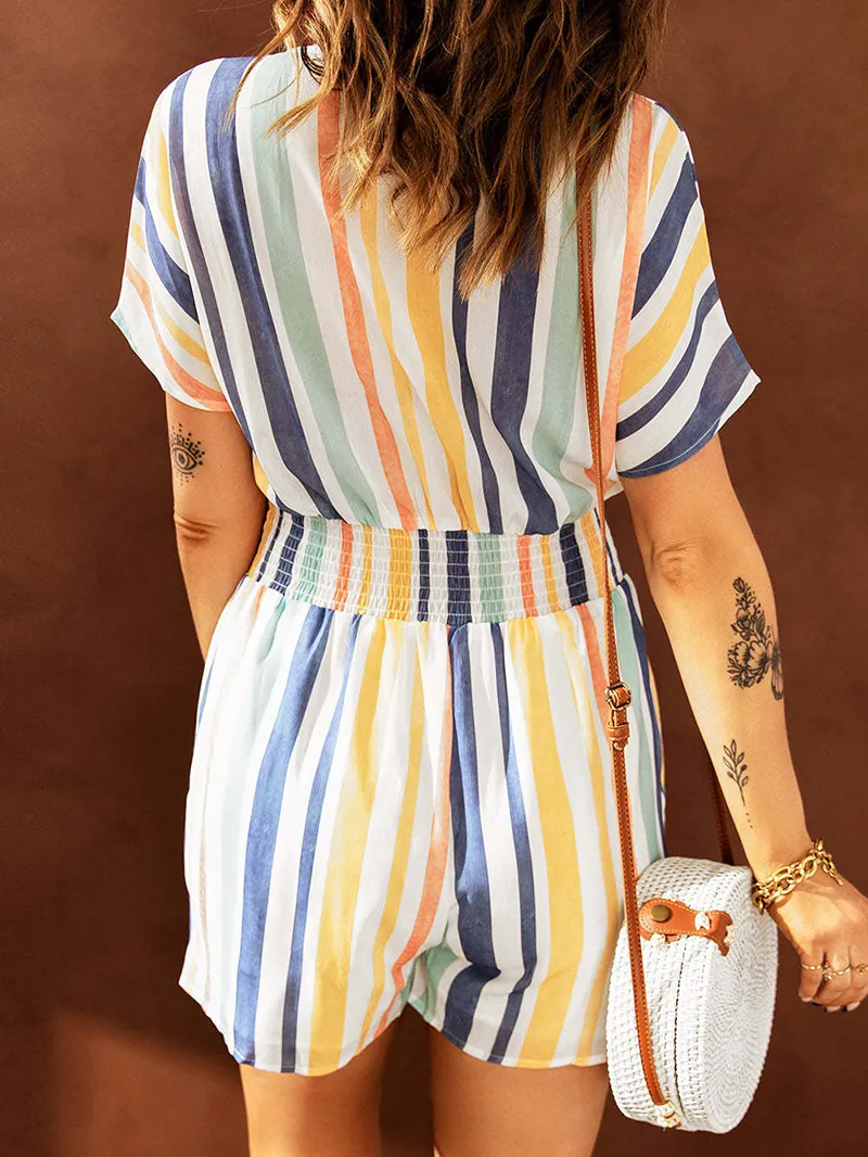 Striped fashion jumpsuit shorts