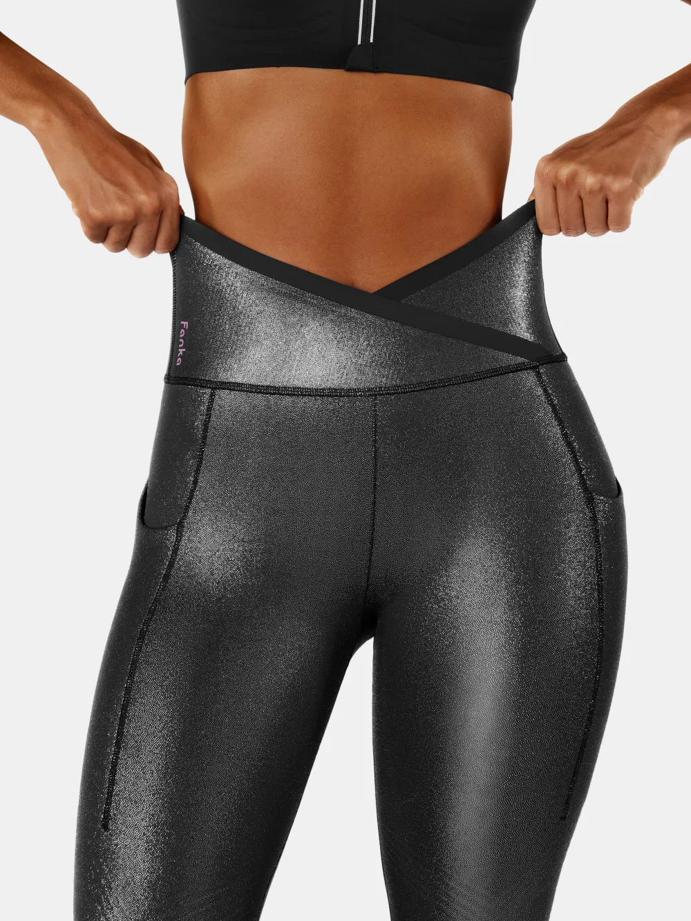 Body Sculpt Faux Leather Side Pocket Leggings