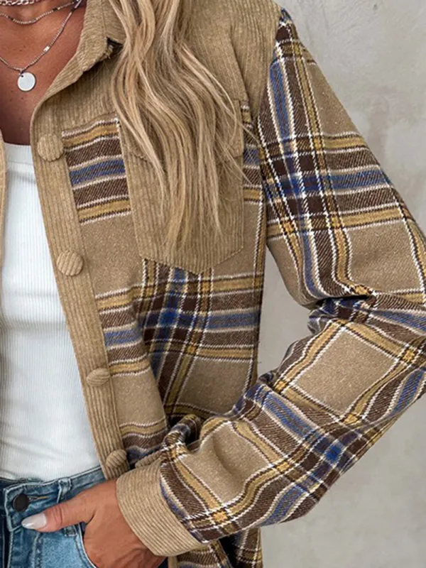 Women's Corduroy Plaid Single Breasted Jacket