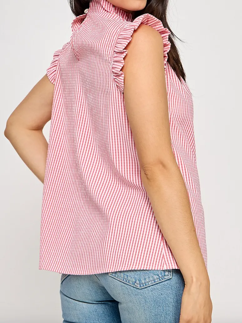 Striped Sleeveless Ruffle Top