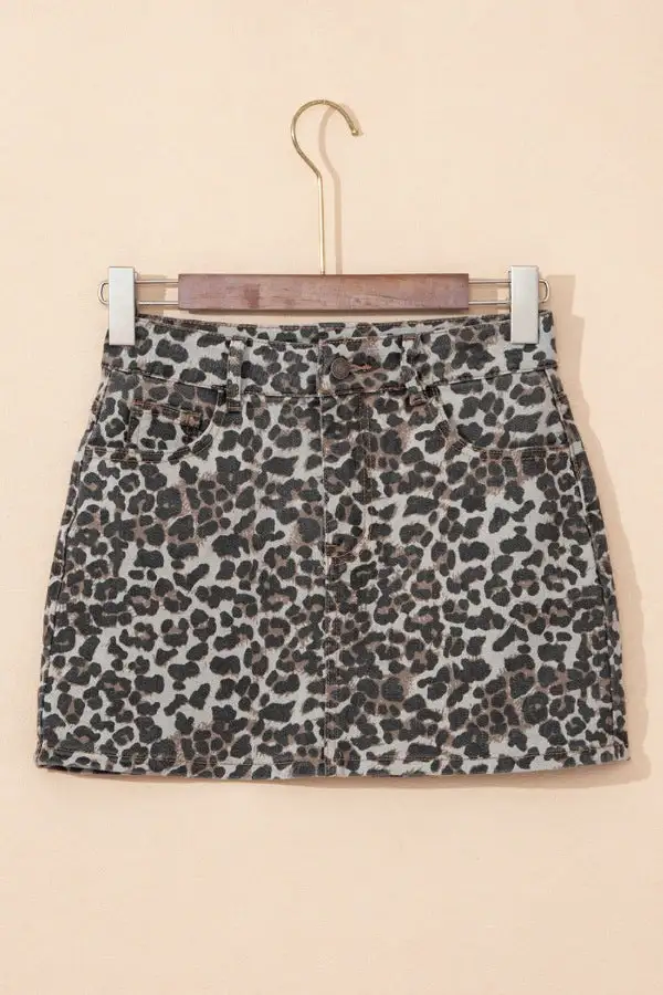 Leopard Denim Mini So Skirt