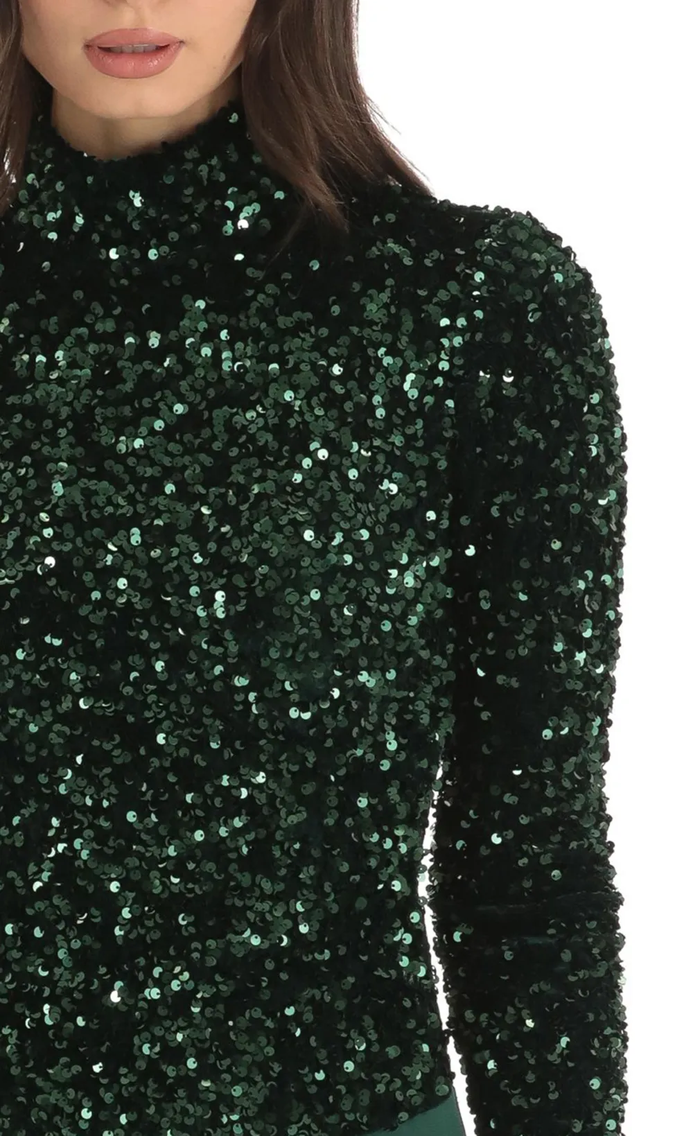Velvet Sequin Long Sleeve Bodysuit in Green