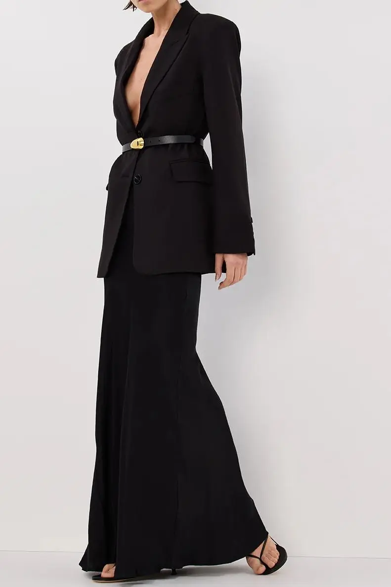 BLACK SATIN MAXI SKIRT