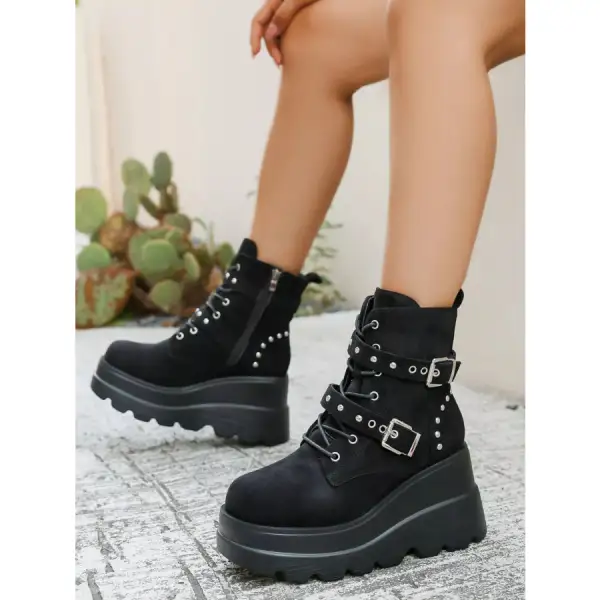 Refined Lace Up Platform Wedge Boots