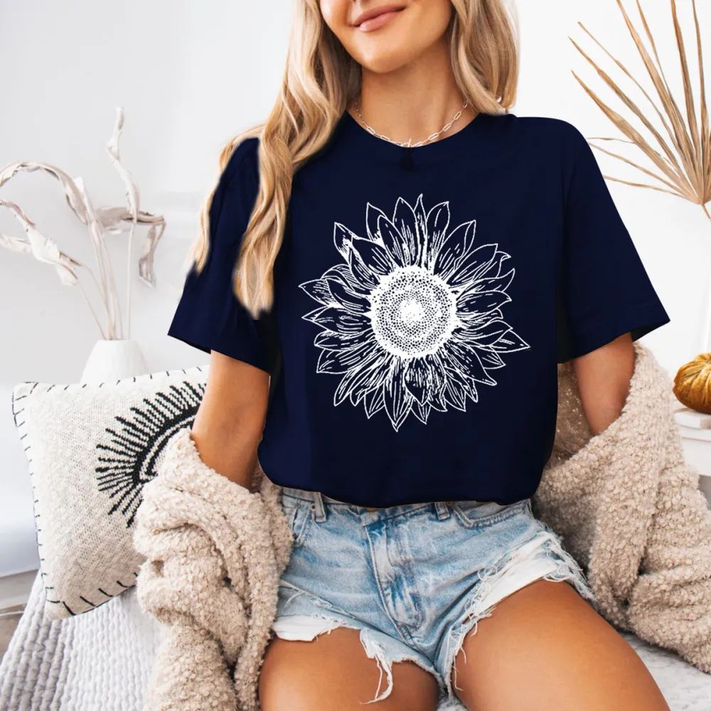 Sunflower Shirts, Floral Short Sleeve Sunflower Shirt, Flower Shirt, Womens Shirts, Trendy Sunflower fleece top for Women