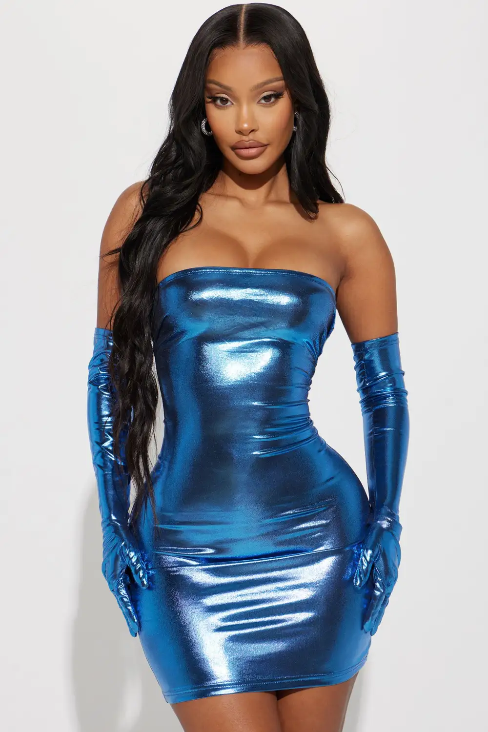 Shiny N Pretty Metallic Mini Dress - Blue