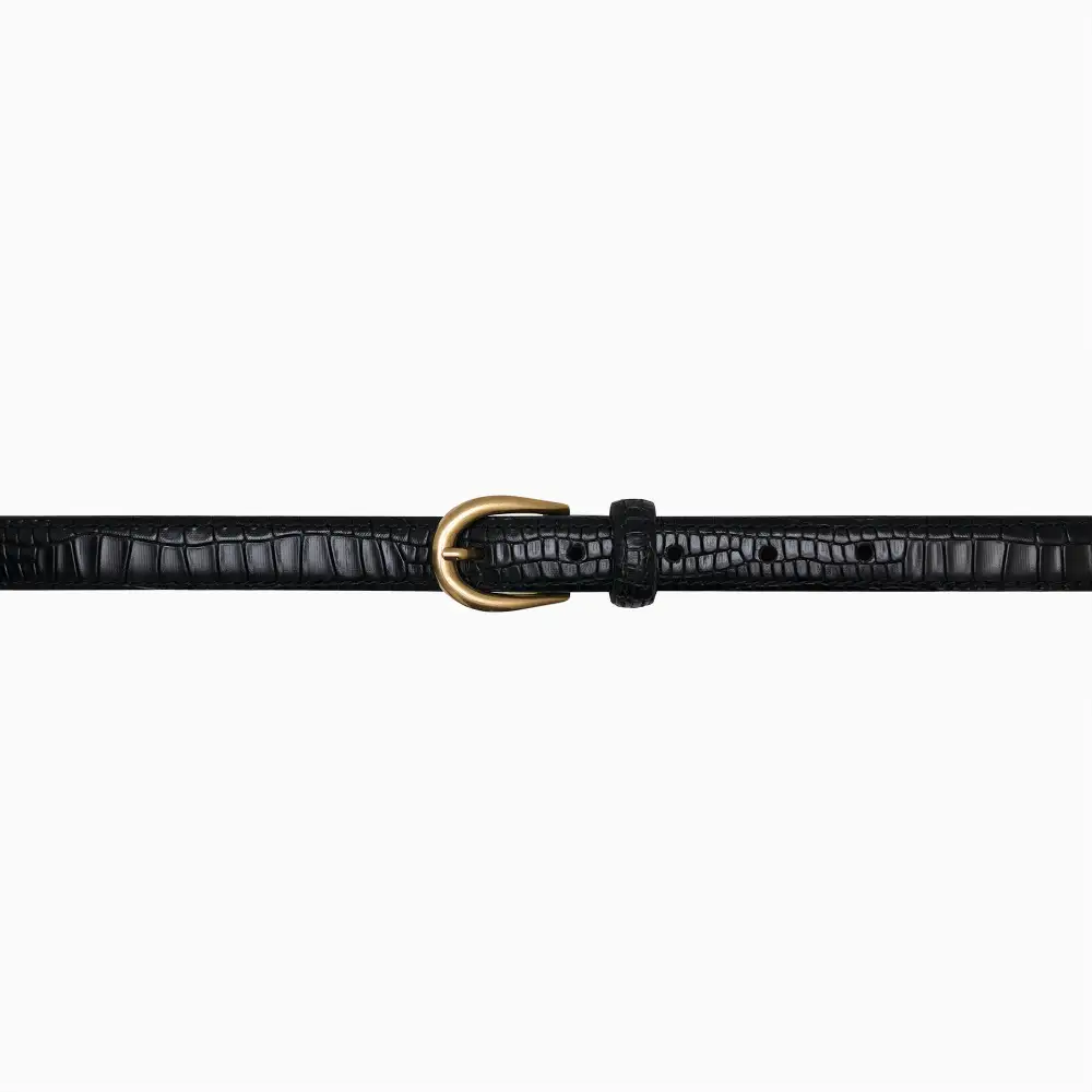 Hair On Leather Croco Print Croco Texture Narrow Waist Belt