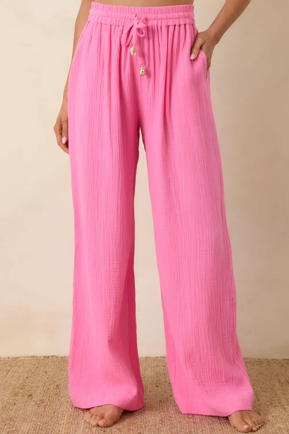 Cotton Wide Leg Drawstring Pants