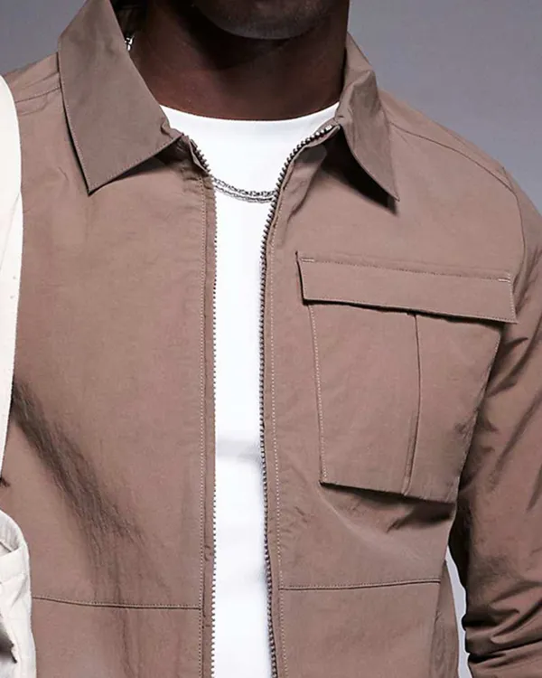 Pocket Zip Overshirt In Brown