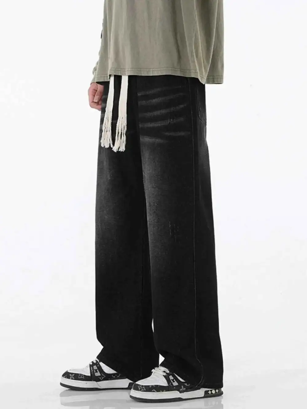 Wide Leg Drawstring Jeans