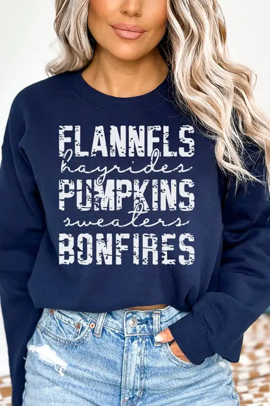 Distressed Flannels Hayrides Graphic  Fall Sweatshirt