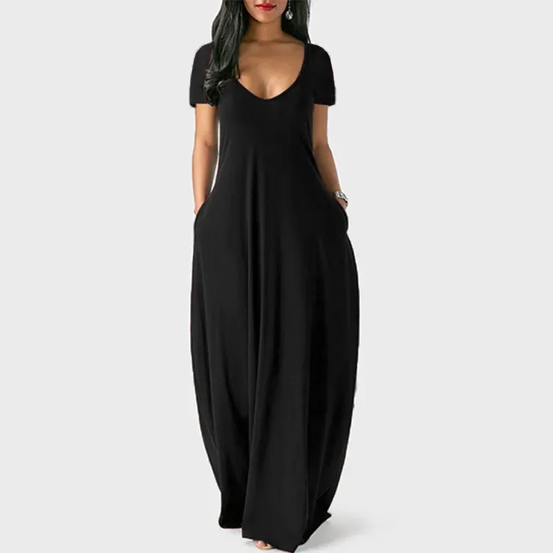 Easy Fit V-Neck Maxi Side Slit Dress
