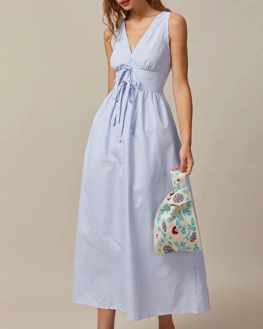 Deep V Neck Blue Dress