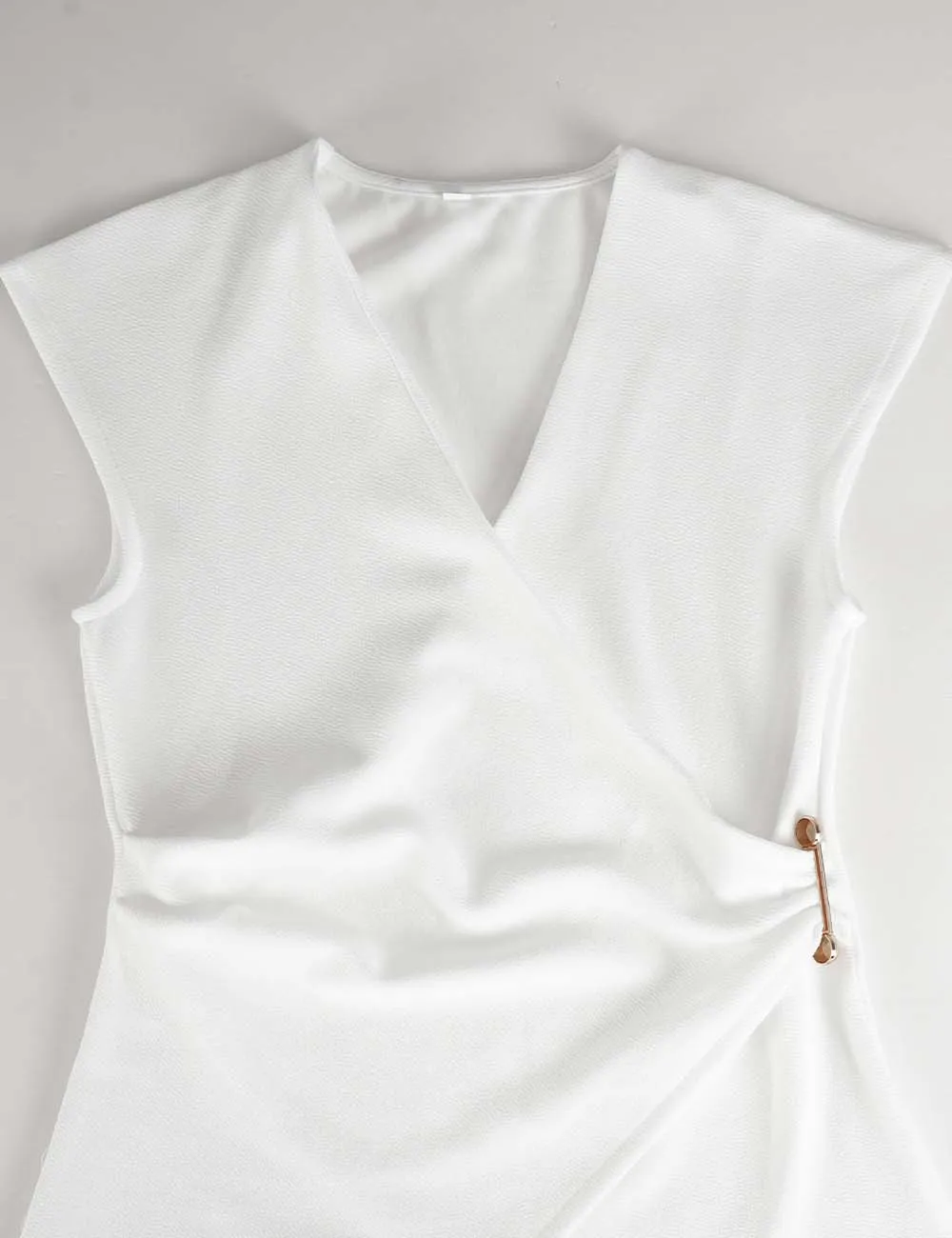 Solid Color Wrap V Neck Sleeveless Top