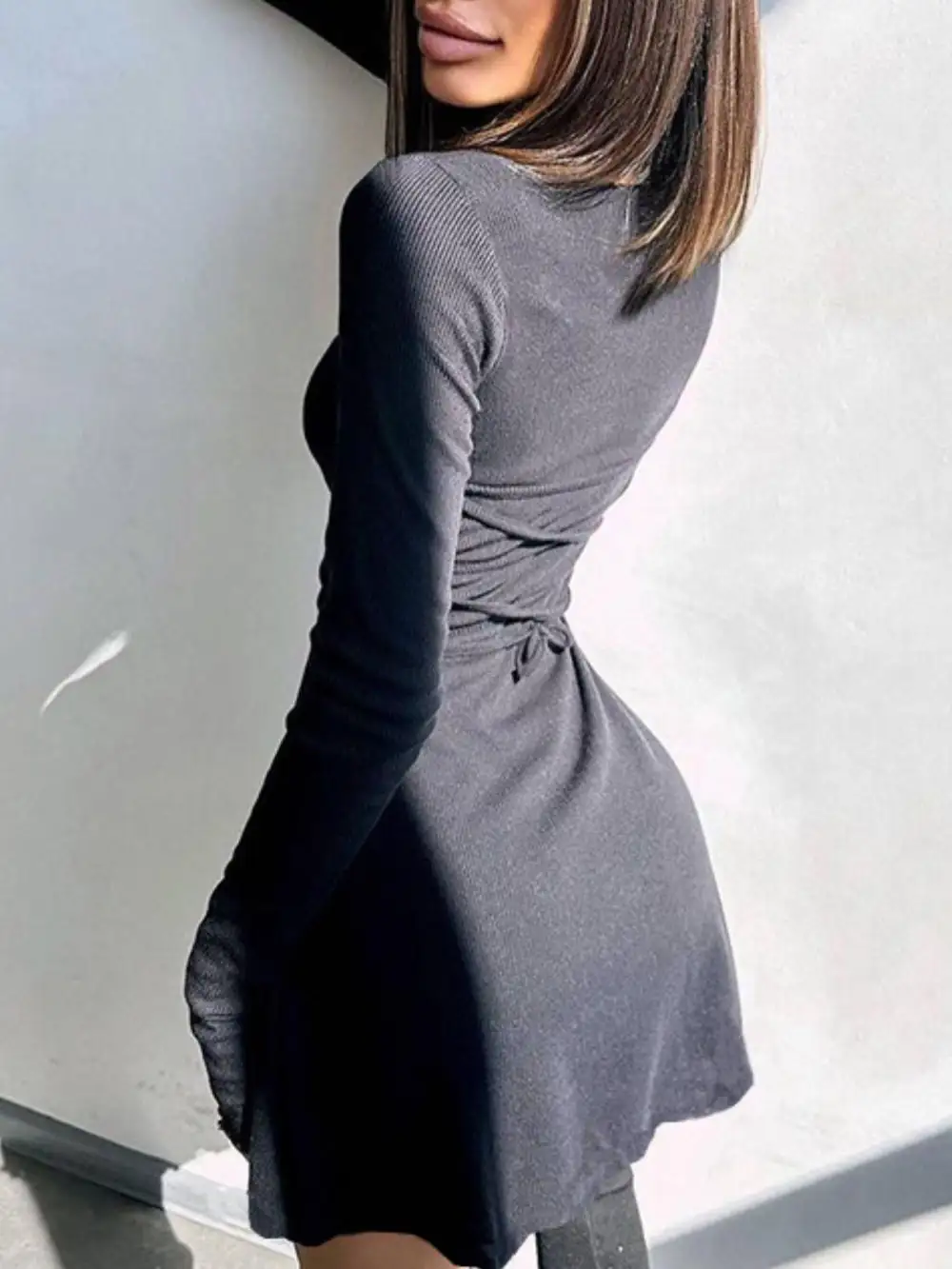 Round Neck Long Sleeve Mini Dress