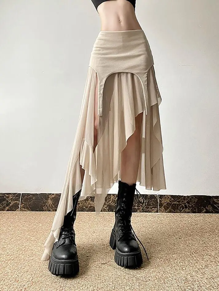 Goth Asymmetric Mesh Mini Skirt