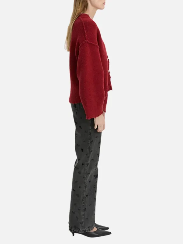 Drop Shoulder Long Sleeve Cardigan-Red