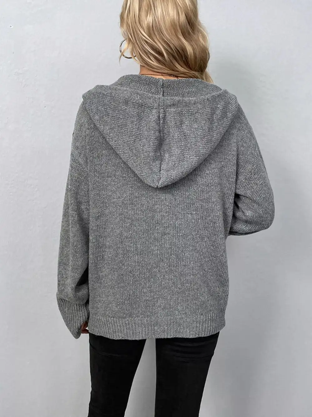 Full Size Cozy Knit Hooded Button Down Cardigan Plus Size