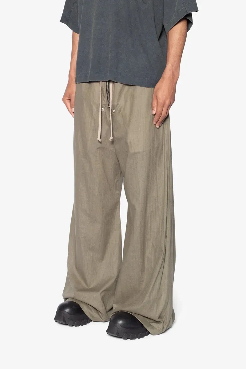 KHAKI ELASTIC WAIST WIDE LEG PANTS