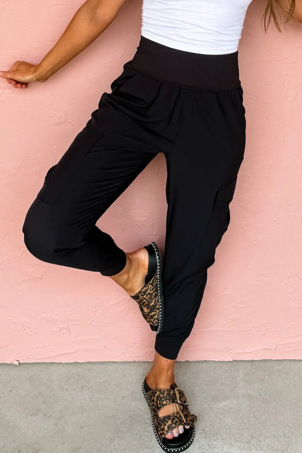 Elastic High Rise Pocketed Cargo Jogger Pants