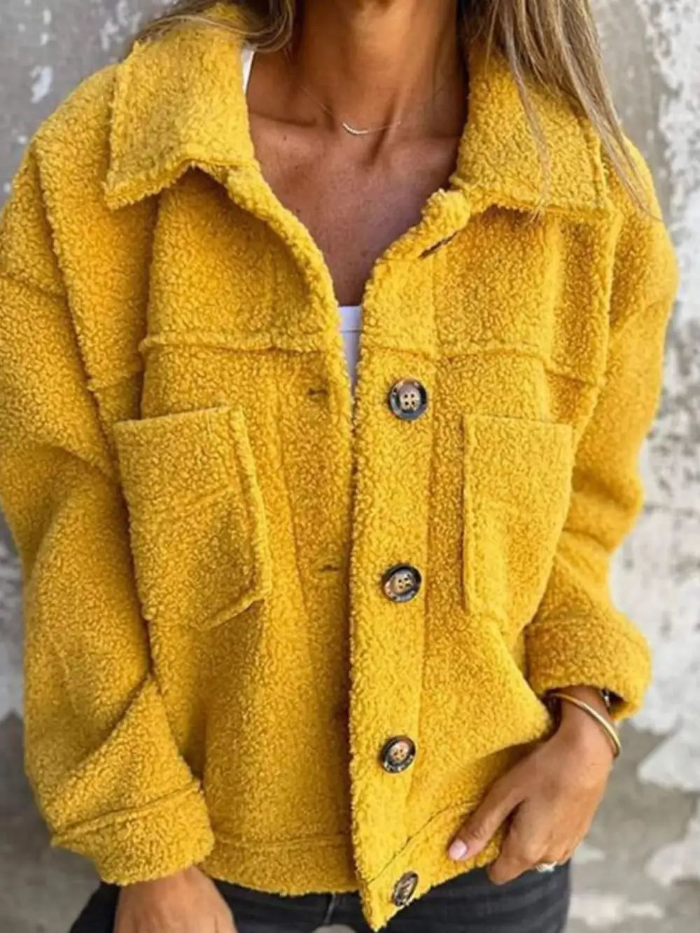 Full Size Single-breasted Sherpa Shacket Plus Size