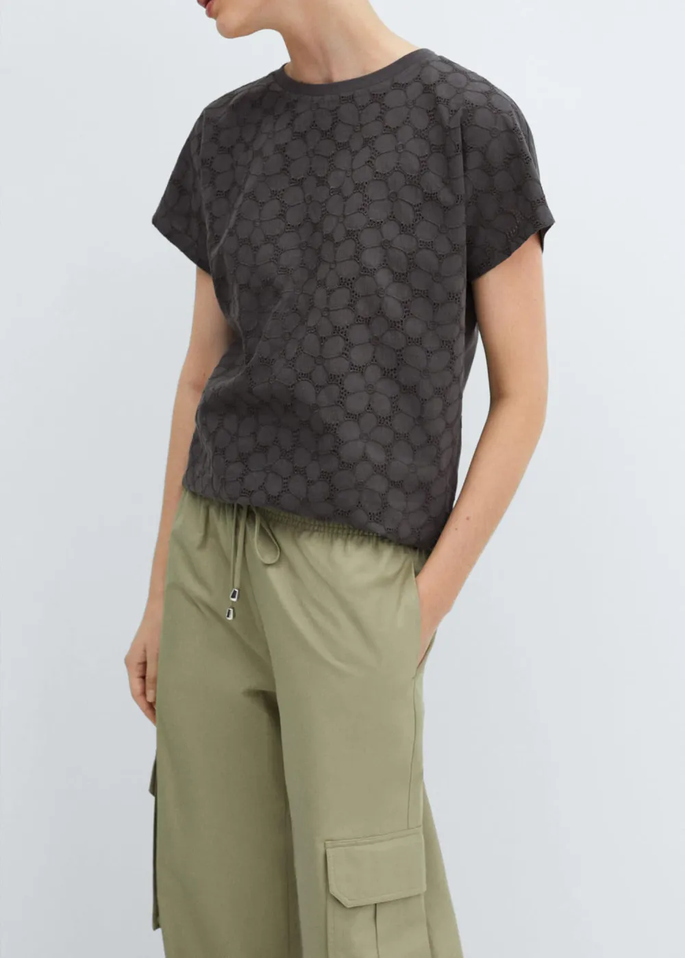 Openwork cotton-blend T-shirt