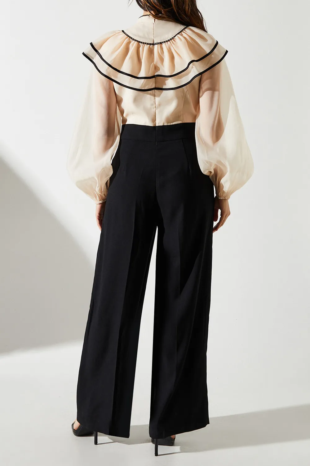 Women's High Collar Ruffled Long Sleeve Loose Casual Jumpsuit