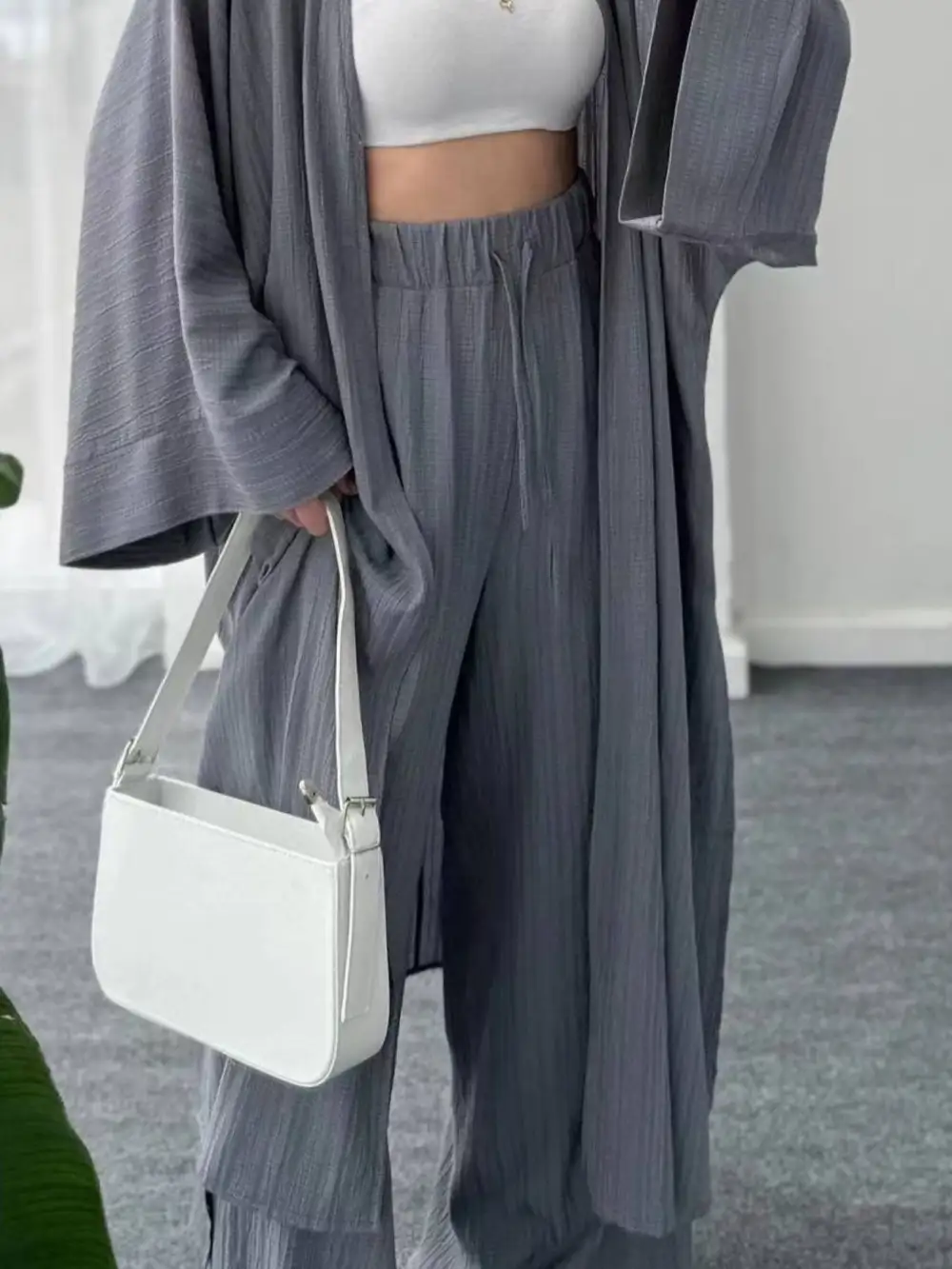 Textured Knit Cardigan and Pants Set
