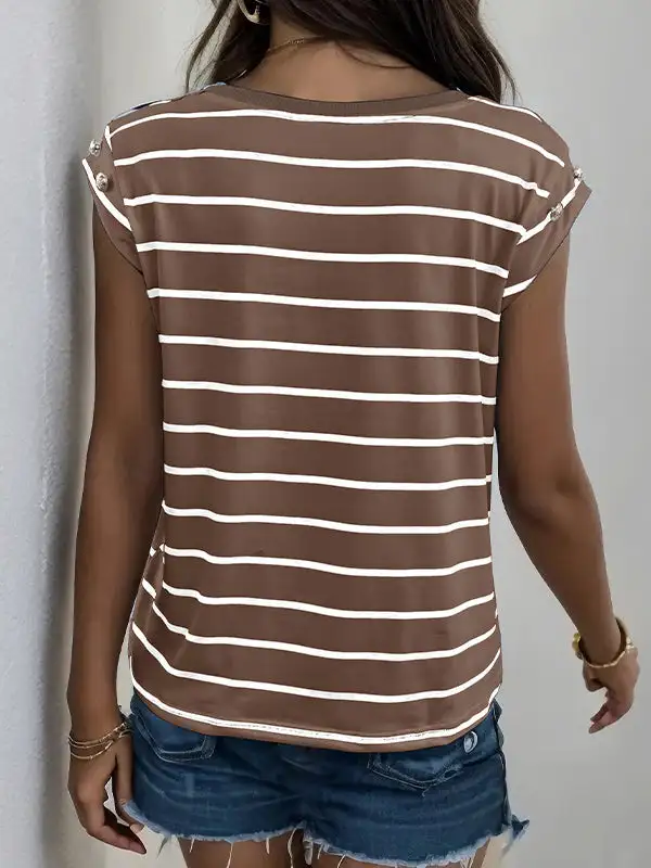 Relaxed Short Sleeve Panel Detail Stripe Round Neck T-Shirt