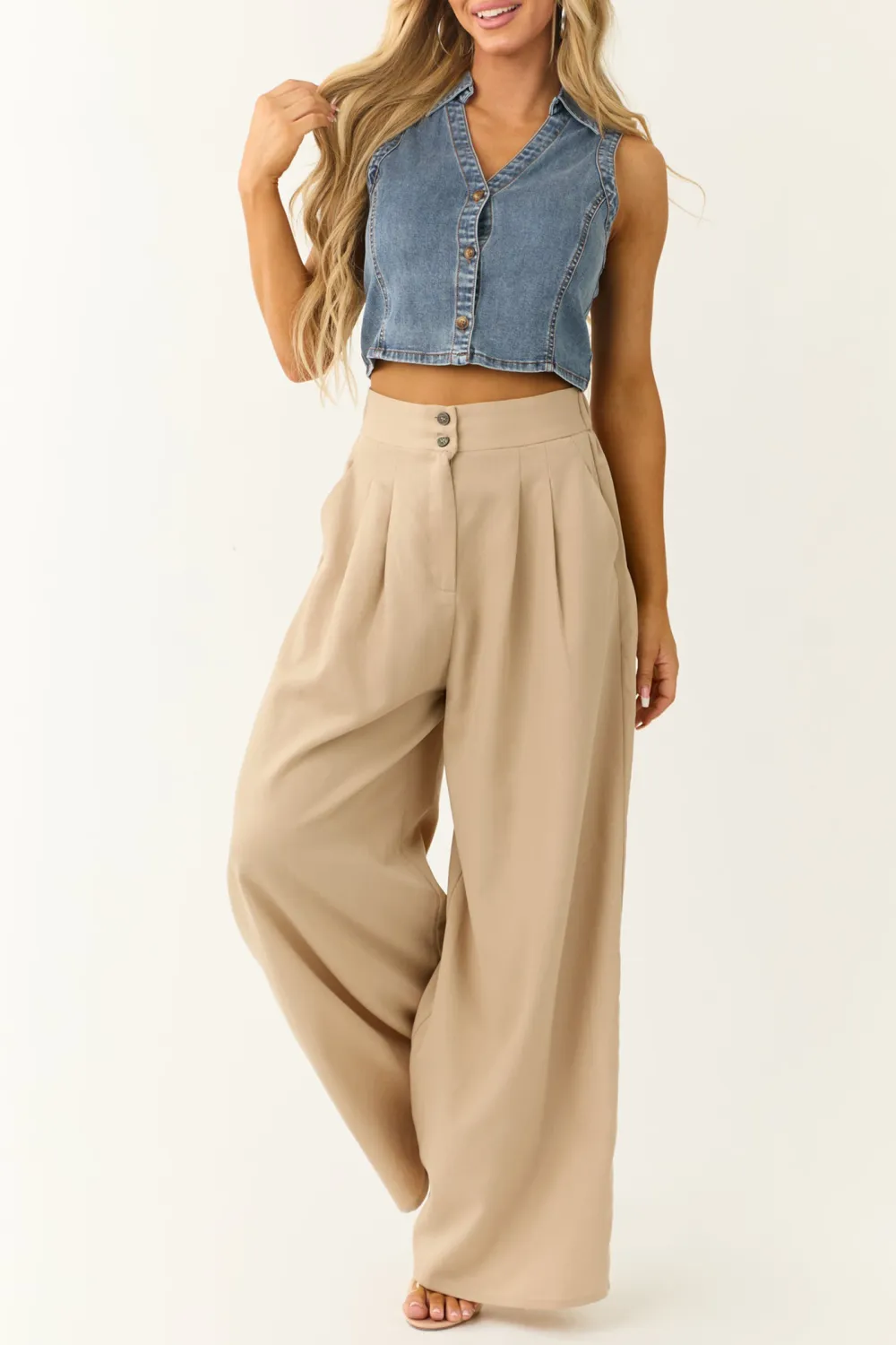 Medium Wash Denim Button Down Collared Vest