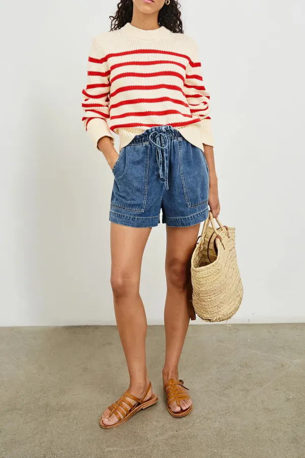 100% Pure Cotton Yarn Women's Striped Knitted Sweater