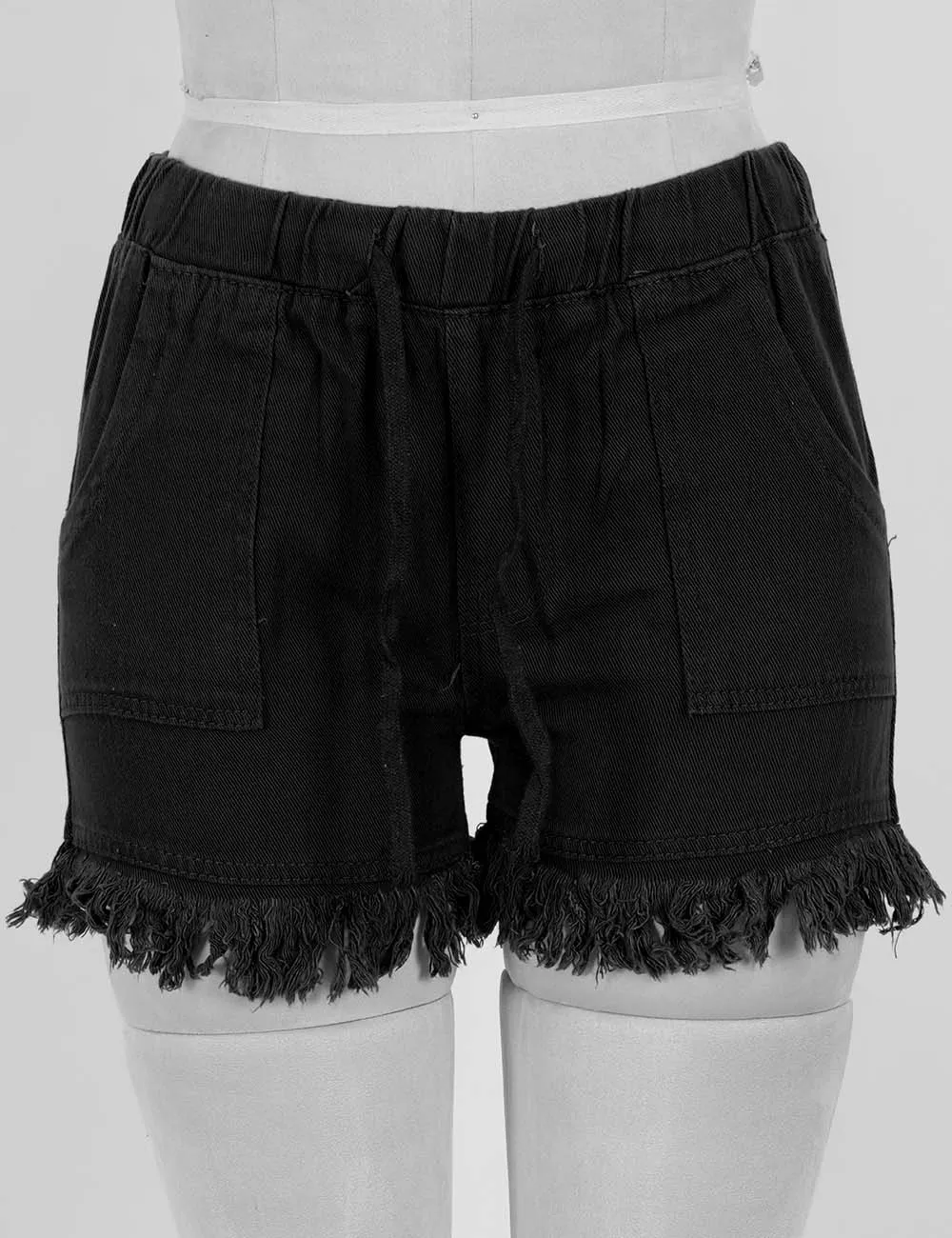 Drawstring Waist Frayed Hem Denim Shorts