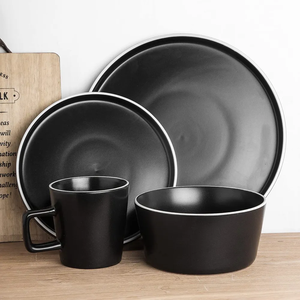 Stone Lain Coupe Dinnerware Set, Service For 8, Black Matte