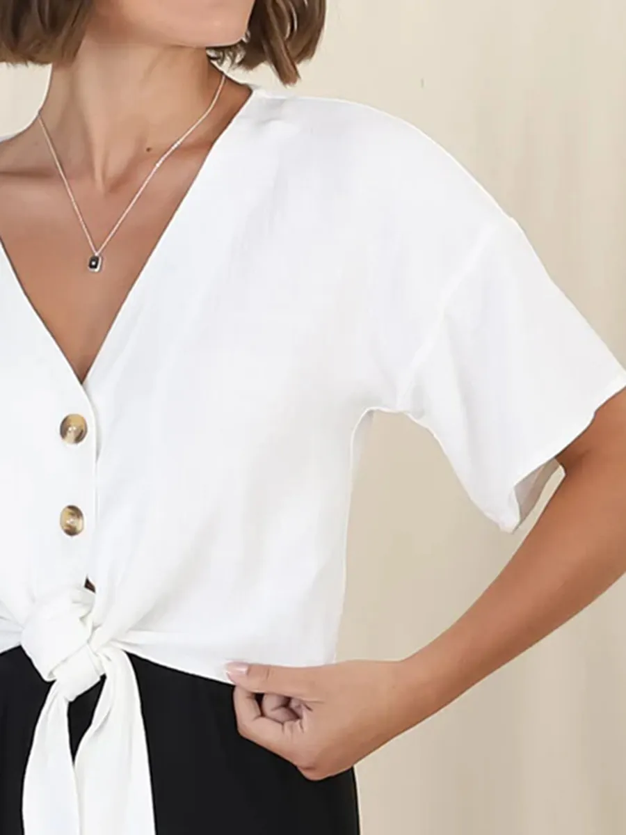 Short sleeved Bohemian lace-up shirt