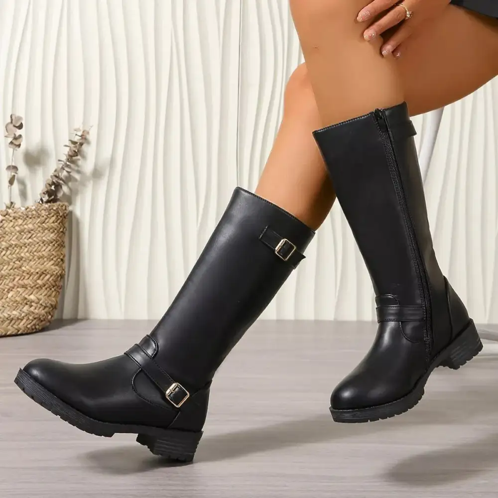 Sleek Round Toe Block Heel Boots