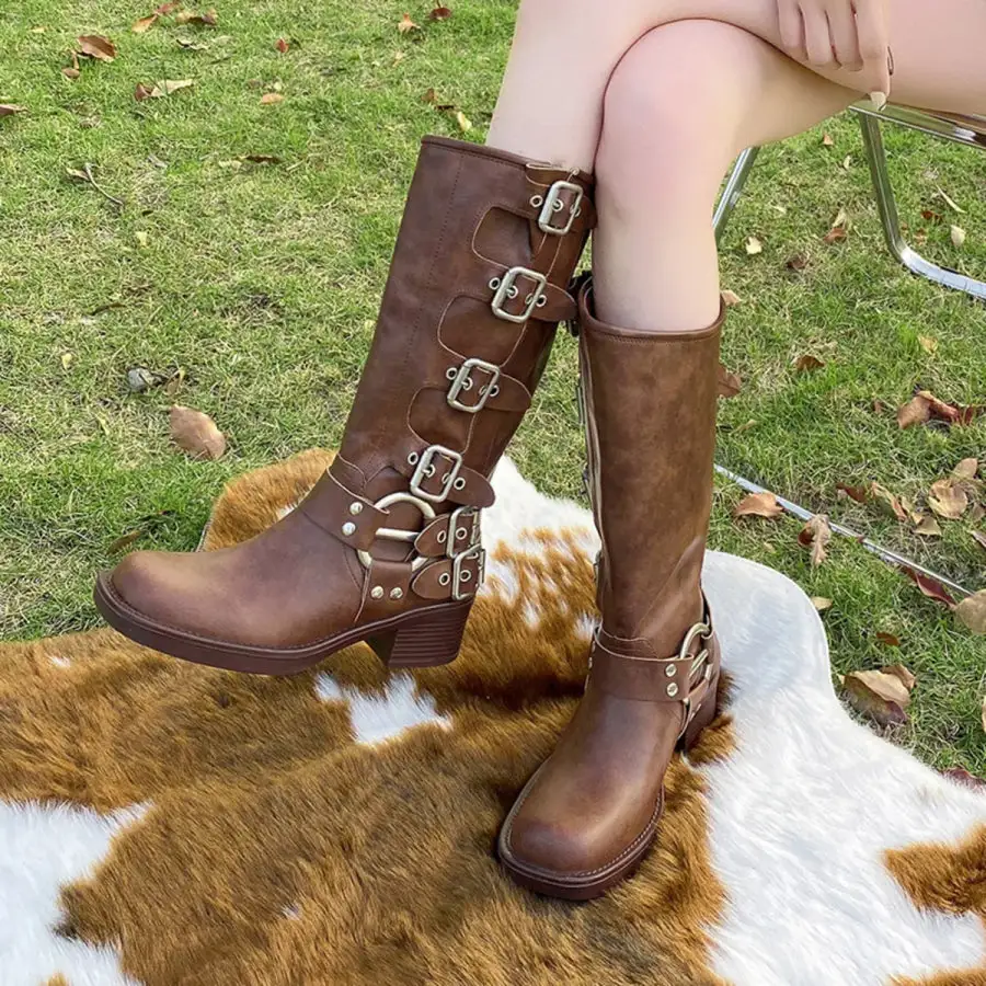 Round Toe Block Heels Boots