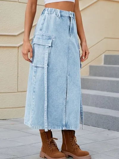 Slit Pocketed High Waist Skirt